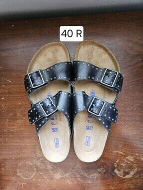 Birkenstock Arizona Black Leather Injected Rivets 40 R